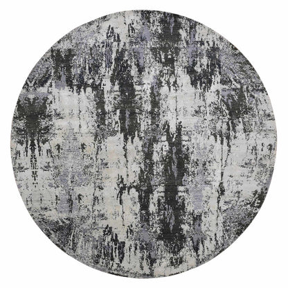 Modern and Contemporary Wool & Silk Hand Knotted Rug Grey No Border 8.2X8.2 -O075087