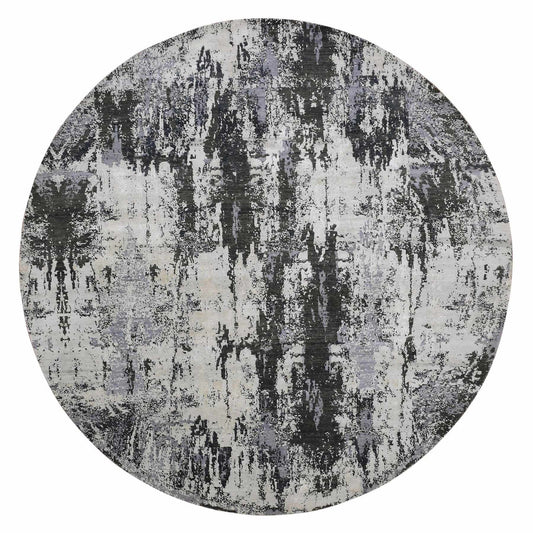 Modern and Contemporary Wool & Silk Hand Knotted Rug Grey No Border 8.2X8.2 -O075087