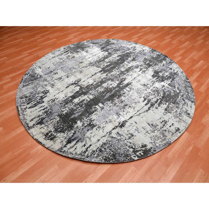 Modern and Contemporary Wool & Silk Hand Knotted Rug Grey No Border 8.2X8.2 -O075087