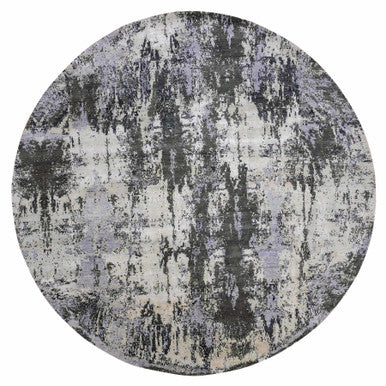 Modern and Contemporary Wool & Silk Hand Knotted Rug Grey No Border 10.0X10.0 -O075088