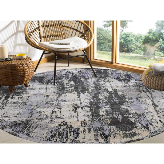 Modern and Contemporary Wool & Silk Hand Knotted Rug Grey No Border 10.0X10.0 -O075088
