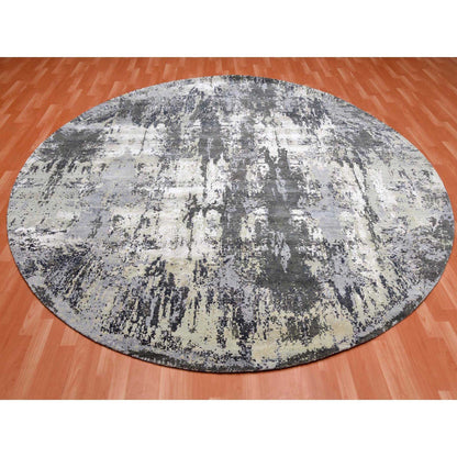 Modern and Contemporary Wool & Silk Hand Knotted Rug Grey No Border 10.0X10.0 -O075088
