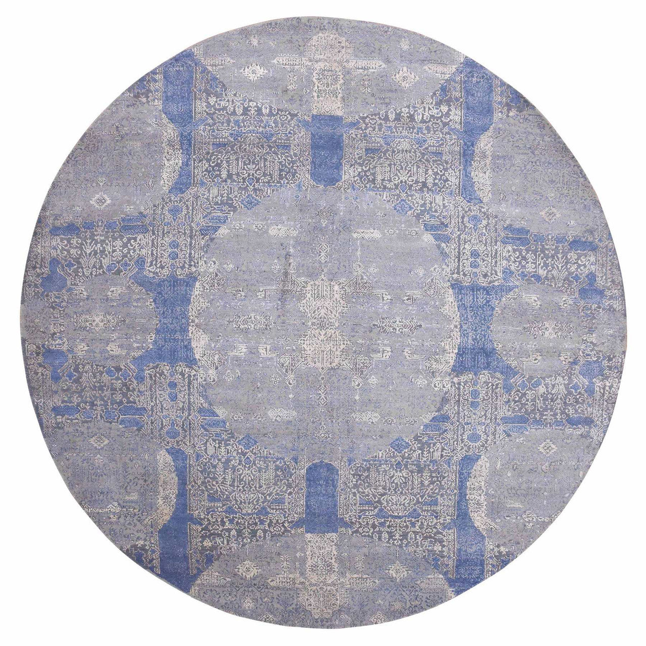 Blue 10'0" x 10'1" Transitional & Pure Hand knotted Wool/Silk Rug - Sku: O075089