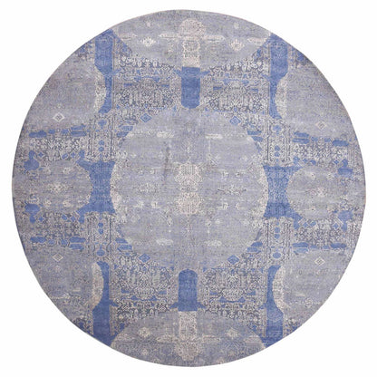 Transitional Wool & Pure Silk Hand Knotted Rug Blue No Border 10.0X10.1 -O075089