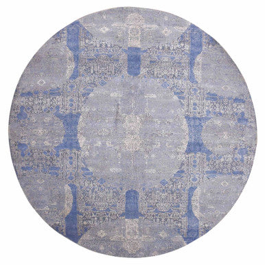Transitional Wool & Pure Silk Hand Knotted Rug Blue No Border 10.0X10.1 -O075089
