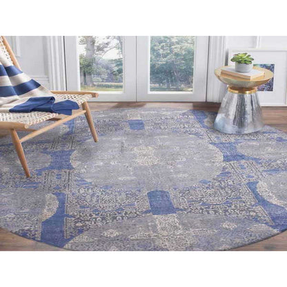 Transitional Wool & Pure Silk Hand Knotted Rug Blue No Border 10.0X10.1 -O075089