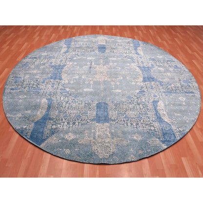 Transitional Wool & Pure Silk Hand Knotted Rug Blue No Border 10.0X10.1 -O075089