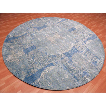 Transitional Wool & Pure Silk Hand Knotted Rug Blue No Border 10.0X10.1 -O075089