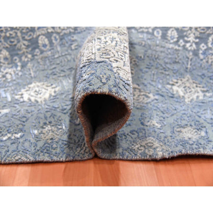 Transitional Wool & Pure Silk Hand Knotted Rug Blue No Border 10.0X10.1 -O075089