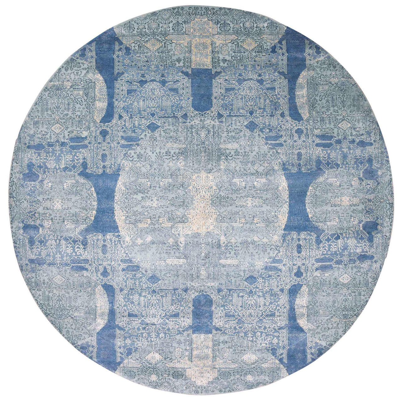 Blue 12'0" x 12'1" Transitional & Pure Hand knotted Wool/Silk Rug - Sku: O075090