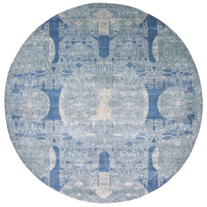 Transitional Wool & Pure Silk Hand Knotted Rug Blue No Border 12.0X12.1 -O075090