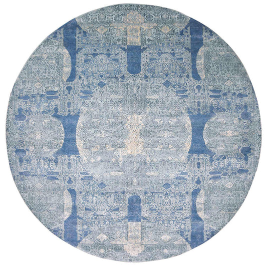 Transitional Wool & Pure Silk Hand Knotted Rug Blue No Border 12.0X12.1 -O075090
