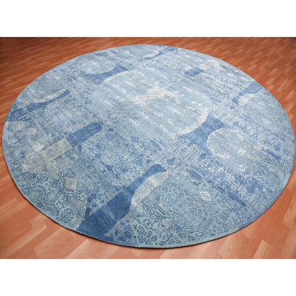 Transitional Wool & Pure Silk Hand Knotted Rug Blue No Border 12.0X12.1 -O075090