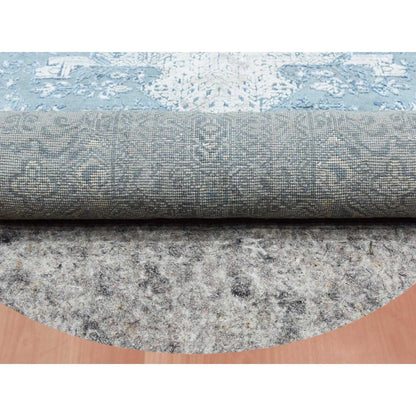 Transitional Wool & Pure Silk Hand Knotted Rug Blue No Border 12.0X12.1 -O075090