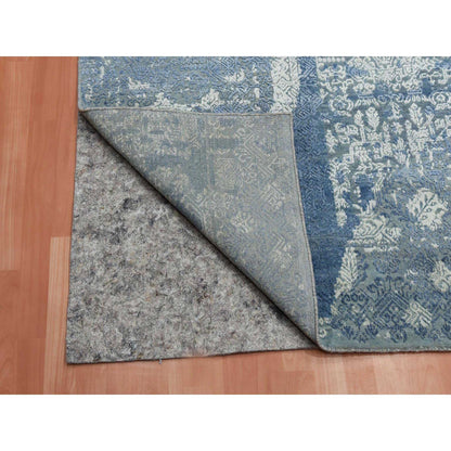 Transitional Wool & Pure Silk Hand Knotted Rug Blue No Border 7.10X10.0 -O075092