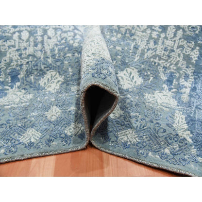Transitional Wool & Pure Silk Hand Knotted Rug Blue No Border 7.10X10.0 -O075092