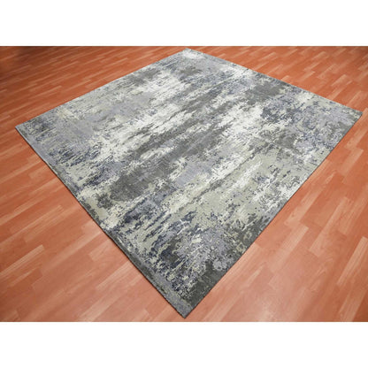 Modern and Contemporary Wool & Silk Hand Knotted Rug Grey No Border 8.0X8.2 -O075093