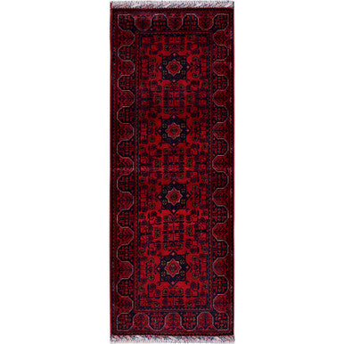 Tribal & Geometric Wool Hand Knotted Rug Red 1.10x4.10 -O0750