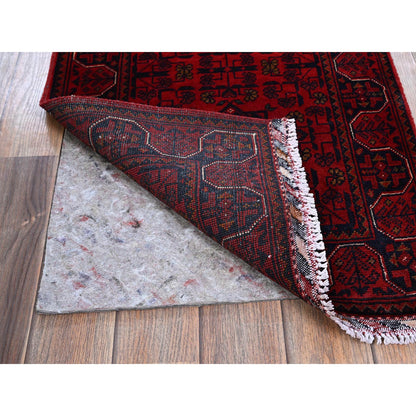 Tribal & Geometric Wool Hand Knotted Rug Red 1.10x4.10 -O0750
