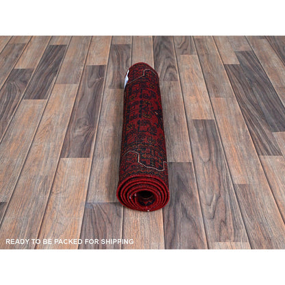 Tribal & Geometric Wool Hand Knotted Rug Red 1.10x4.10 -O0750