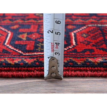 Tribal & Geometric Wool Hand Knotted Rug Red 1.10x4.10 -O0750