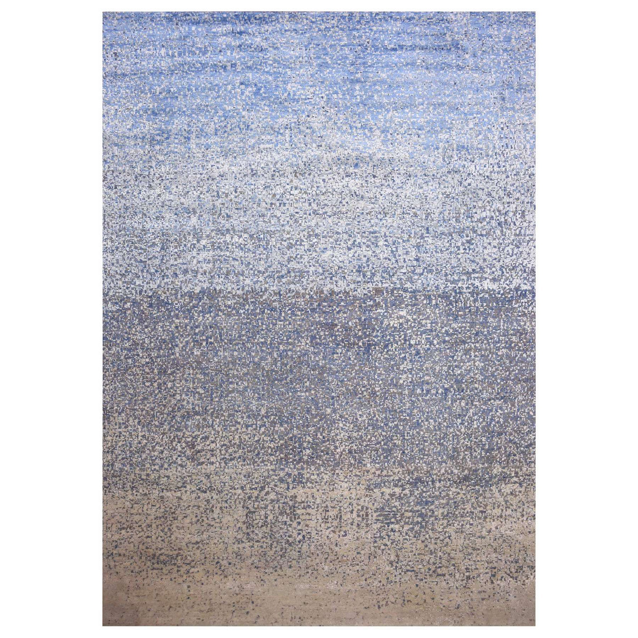 Blue 12'0" x 18'0" Modern and Contemporary & Pure Hand knotted Wool/Silk Rug - Sku: O075100