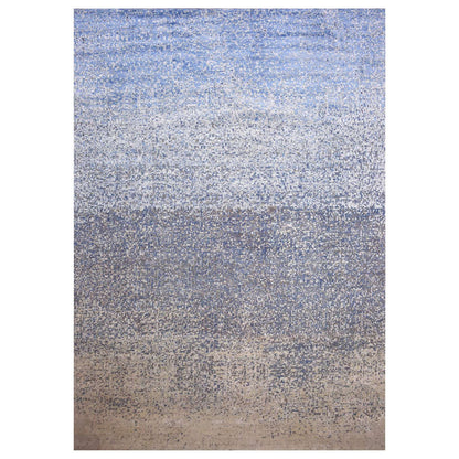 Modern and Contemporary Wool & Pure Silk Hand Knotted Rug Blue No Border 12.0X18.0 -O075100