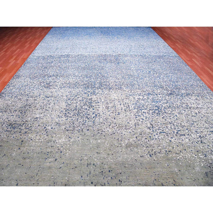 Modern and Contemporary Wool & Pure Silk Hand Knotted Rug Blue No Border 12.0X18.0 -O075100