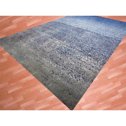 Modern and Contemporary Wool & Pure Silk Hand Knotted Rug Blue No Border 12.0X18.0 -O075100