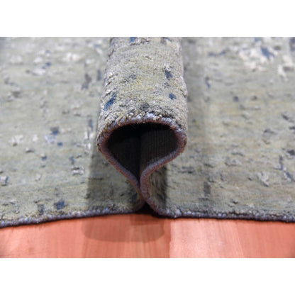 Modern and Contemporary Wool & Pure Silk Hand Knotted Rug Blue No Border 12.0X18.0 -O075100