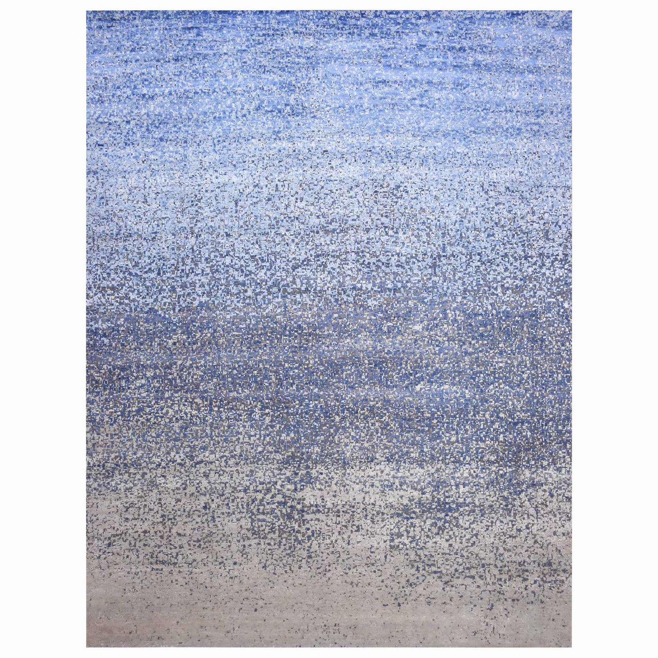 Blue 12'0" x 15'0" Modern and Contemporary & Pure Hand knotted Wool/Silk Rug - Sku: O075101