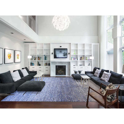 Modern and Contemporary Wool & Pure Silk Hand Knotted Rug Blue No Border 12.0X15.0 -O075101