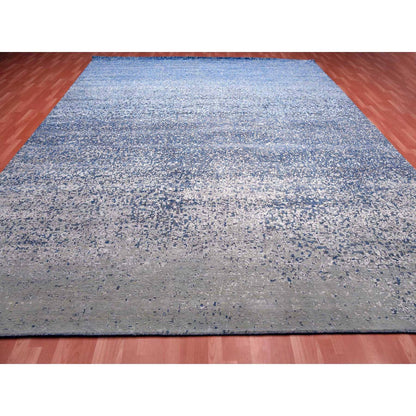 Modern and Contemporary Wool & Pure Silk Hand Knotted Rug Blue No Border 12.0X15.0 -O075101