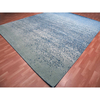 Modern and Contemporary Wool & Pure Silk Hand Knotted Rug Blue No Border 12.0X15.0 -O075101