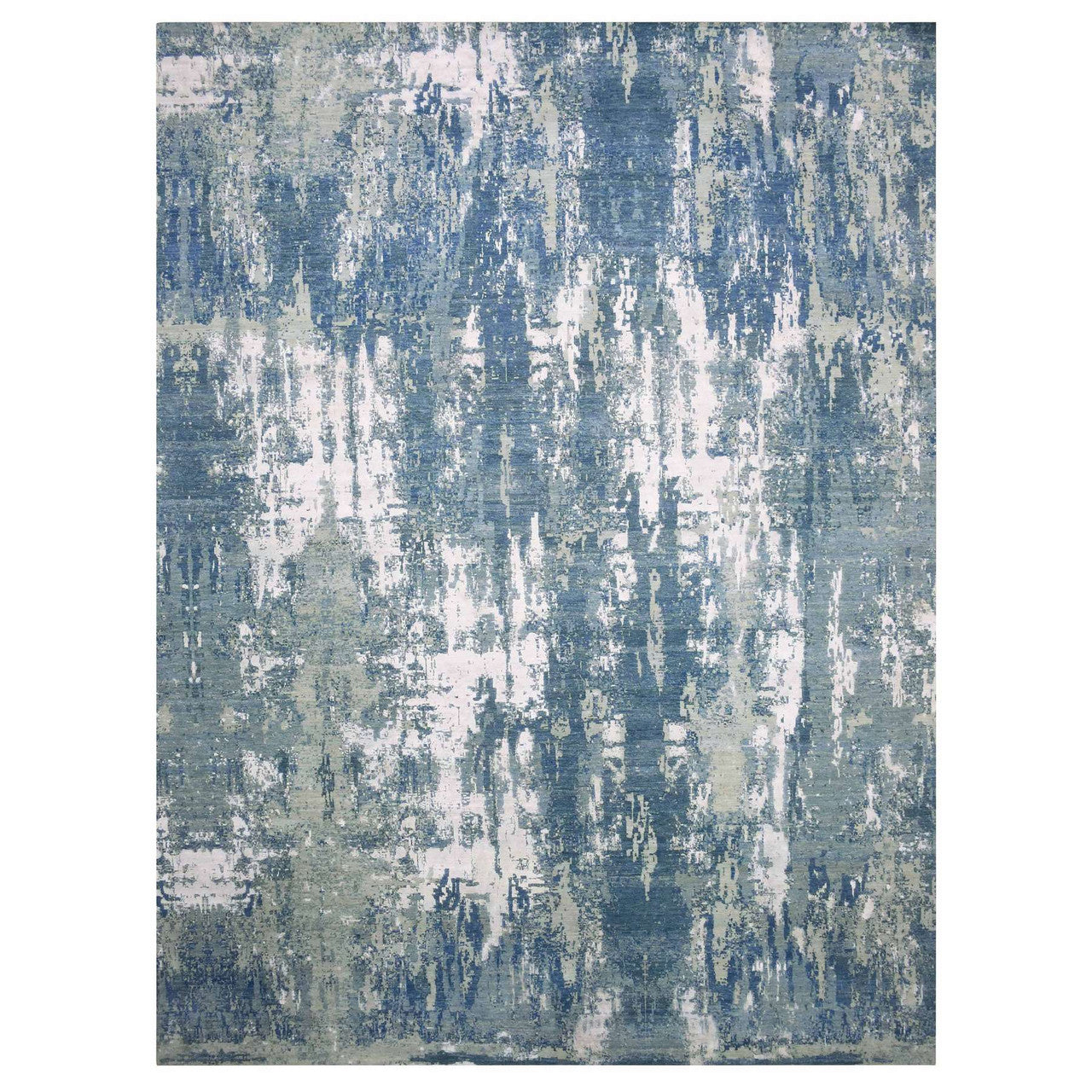 Blue 12x15 Modern and Contemporary & Pure Hand knotted Wool/Silk Rug - Sku: O075102