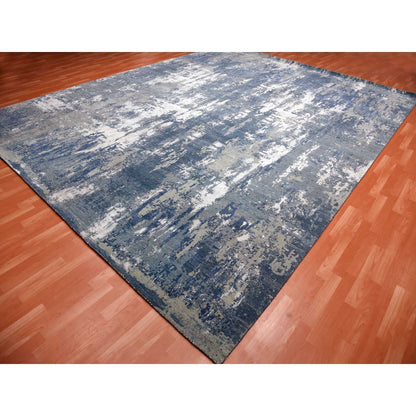 Modern and Contemporary Wool & Pure Silk Hand Knotted Rug Blue No Border 12.2X15.1 -O075102