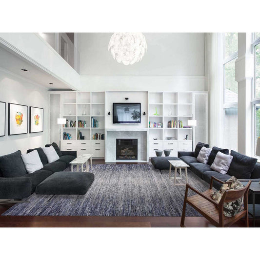 Modern and Contemporary Wool & Pure Silk Hand Knotted Rug Blue No Border 12.0X15.0 -O075103