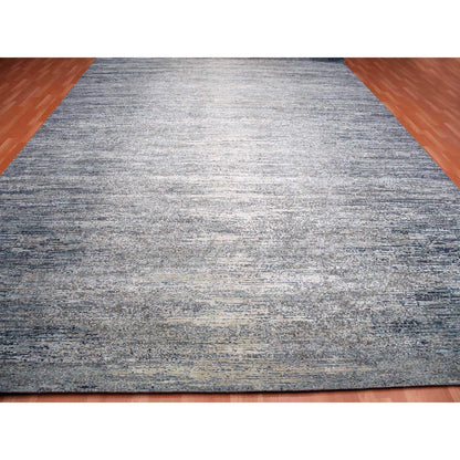 Modern and Contemporary Wool & Pure Silk Hand Knotted Rug Blue No Border 12.0X15.0 -O075103