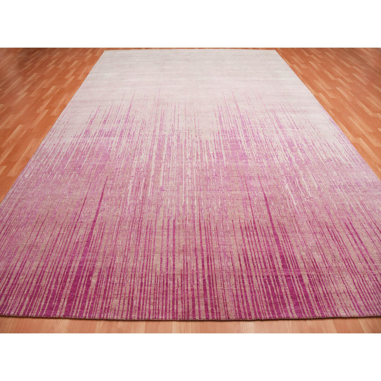 Modern and Contemporary Wool Hand Knotted Rug Pink No Border 10.0X14.3 -O075106