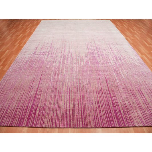 Modern and Contemporary Wool Hand Knotted Rug Pink No Border 10.0X14.3 -O075106