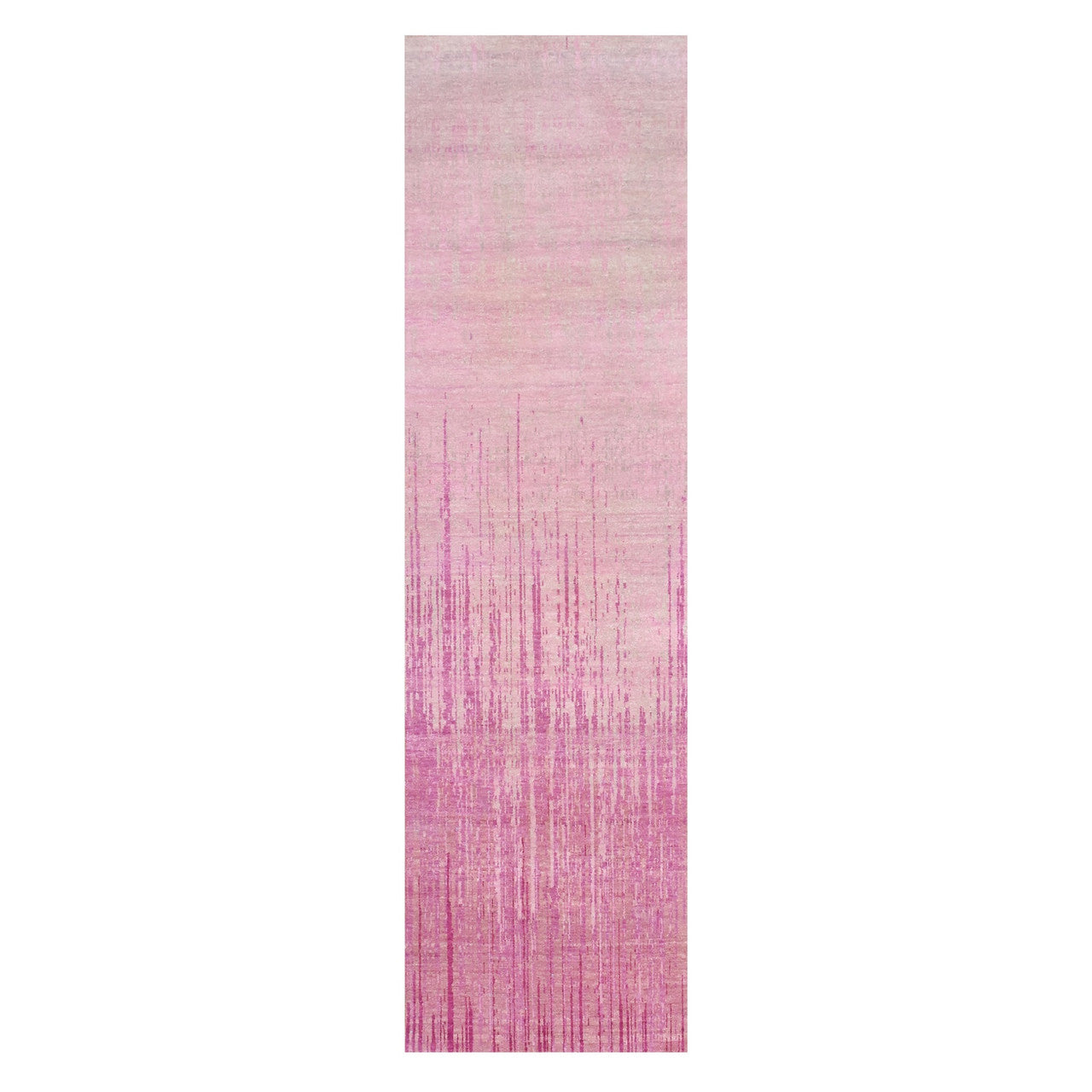 Pink 2'7" x 10'0" Modern and Contemporary Hand knotted Wool Rug - Sku: O075109