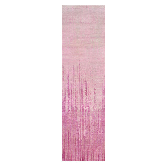 Modern and Contemporary Wool Hand Knotted Rug Pink No Border 2.7X10.0 -O075109