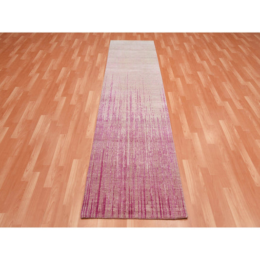 Modern and Contemporary Wool Hand Knotted Rug Pink No Border 2.7X10.0 -O075109