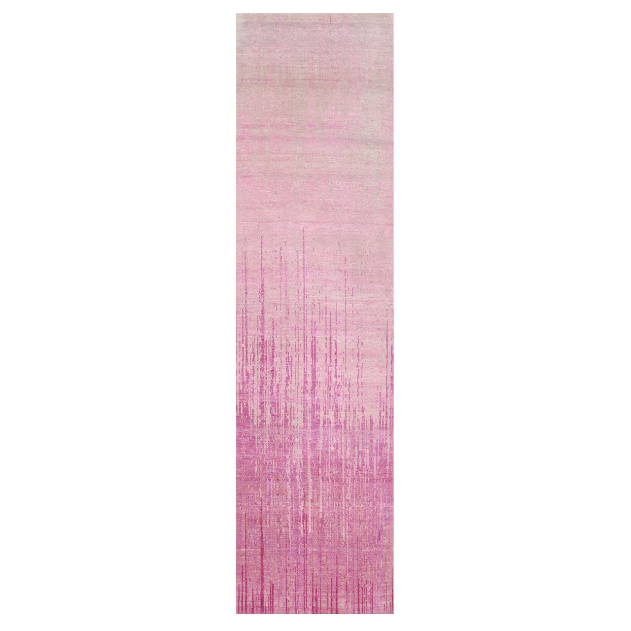 Pink 2'6" x 10'1" Modern and Contemporary Hand knotted Wool Rug - Sku: O075110