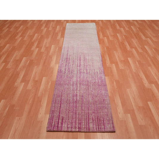 Modern and Contemporary Wool Hand Knotted Rug Pink No Border 2.6X10.1 -O075110