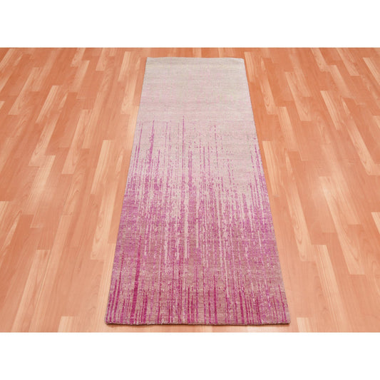 Modern and Contemporary Wool Hand Knotted Rug Pink No Border 2.6X6.4 -O075111