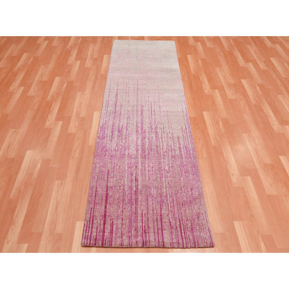 Modern and Contemporary Wool Hand Knotted Rug Pink No Border 2.7X8.3 -O075113