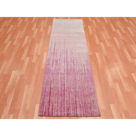 Modern and Contemporary Wool Hand Knotted Rug Pink No Border 2.7X8.3 -O075113
