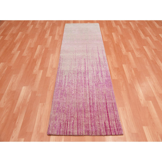 Modern and Contemporary Wool Hand Knotted Rug Pink No Border 2.7X8.4 -O075114