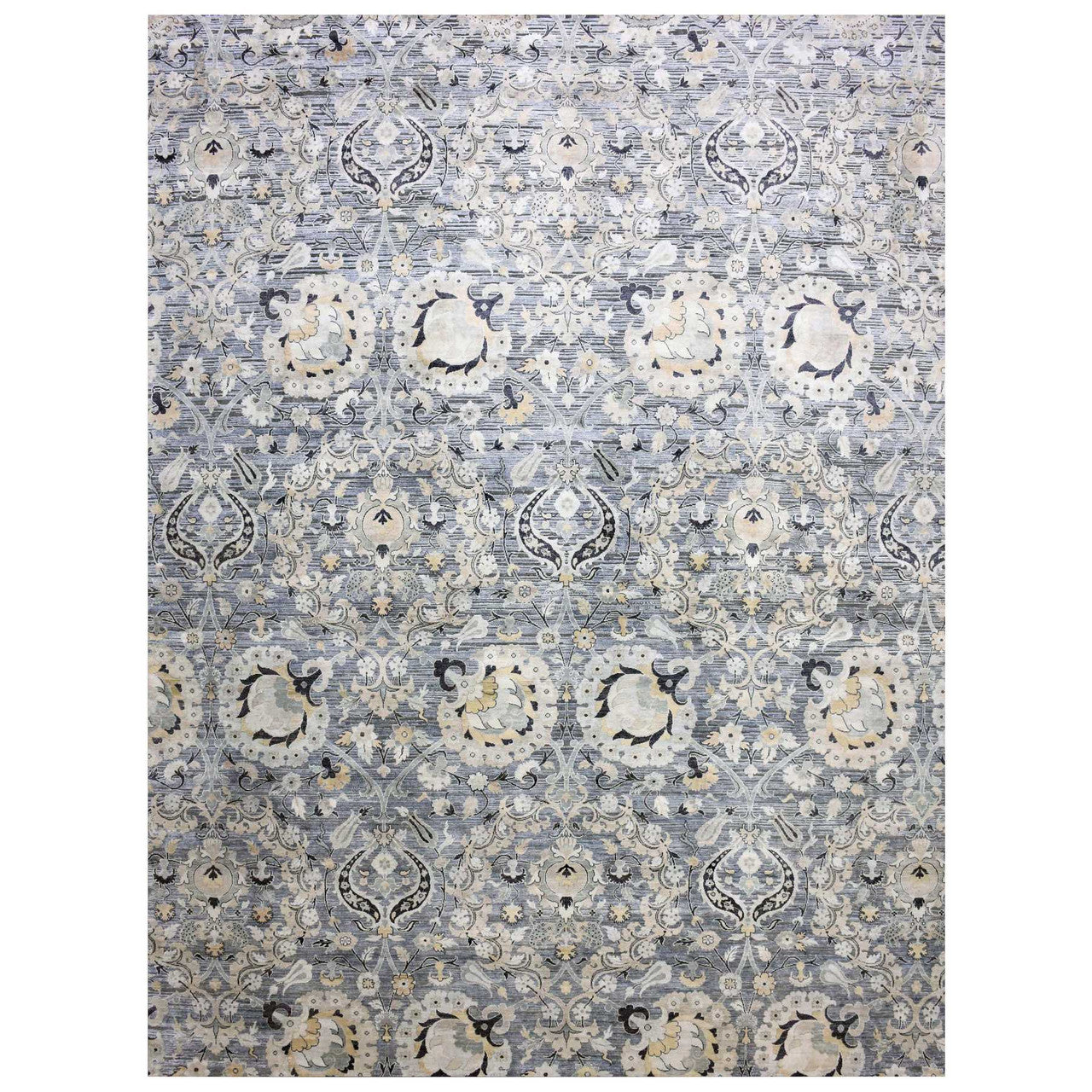Gray 12'2" x 15'4" and & Sari Hand knotted Wool/Silk Rug - Sku: O075117